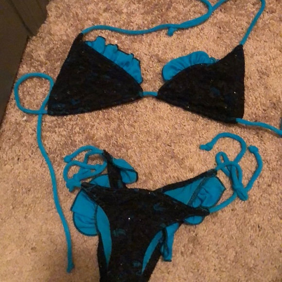 Swim Black And Blue Sequin Bikini Poshmark
